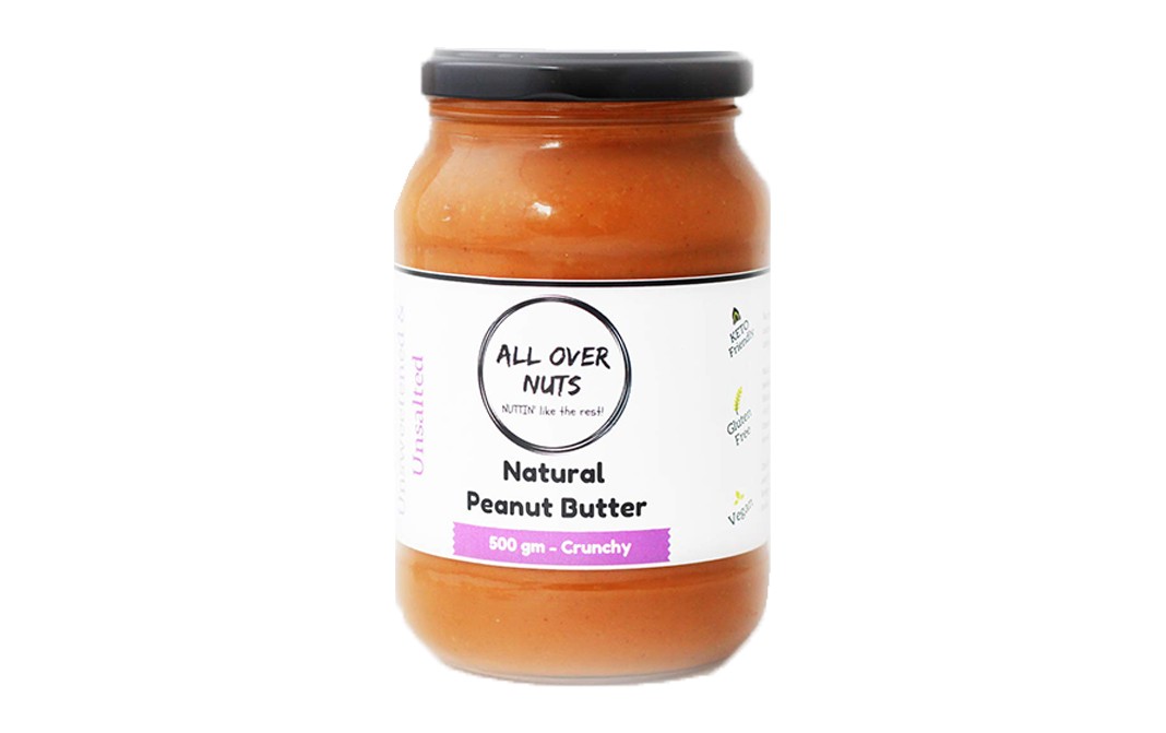All Over Nuts Natural Peanut Butter Crunchy   Glass Jar  500 grams